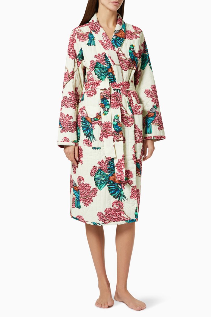 Passerine Print Quilted Robe in Cotton